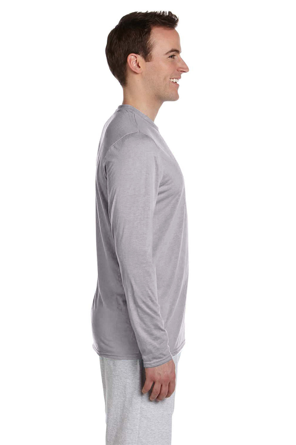 Gildan 42400/G424 Mens Performance Jersey Moisture Wicking Long Sleeve Crewneck T-Shirt Sport Grey Model Side