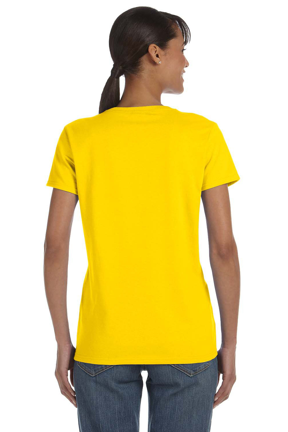 Gildan 5000L/G500L Womens Short Sleeve Crewneck T-Shirt Daisy Yellow Model Back