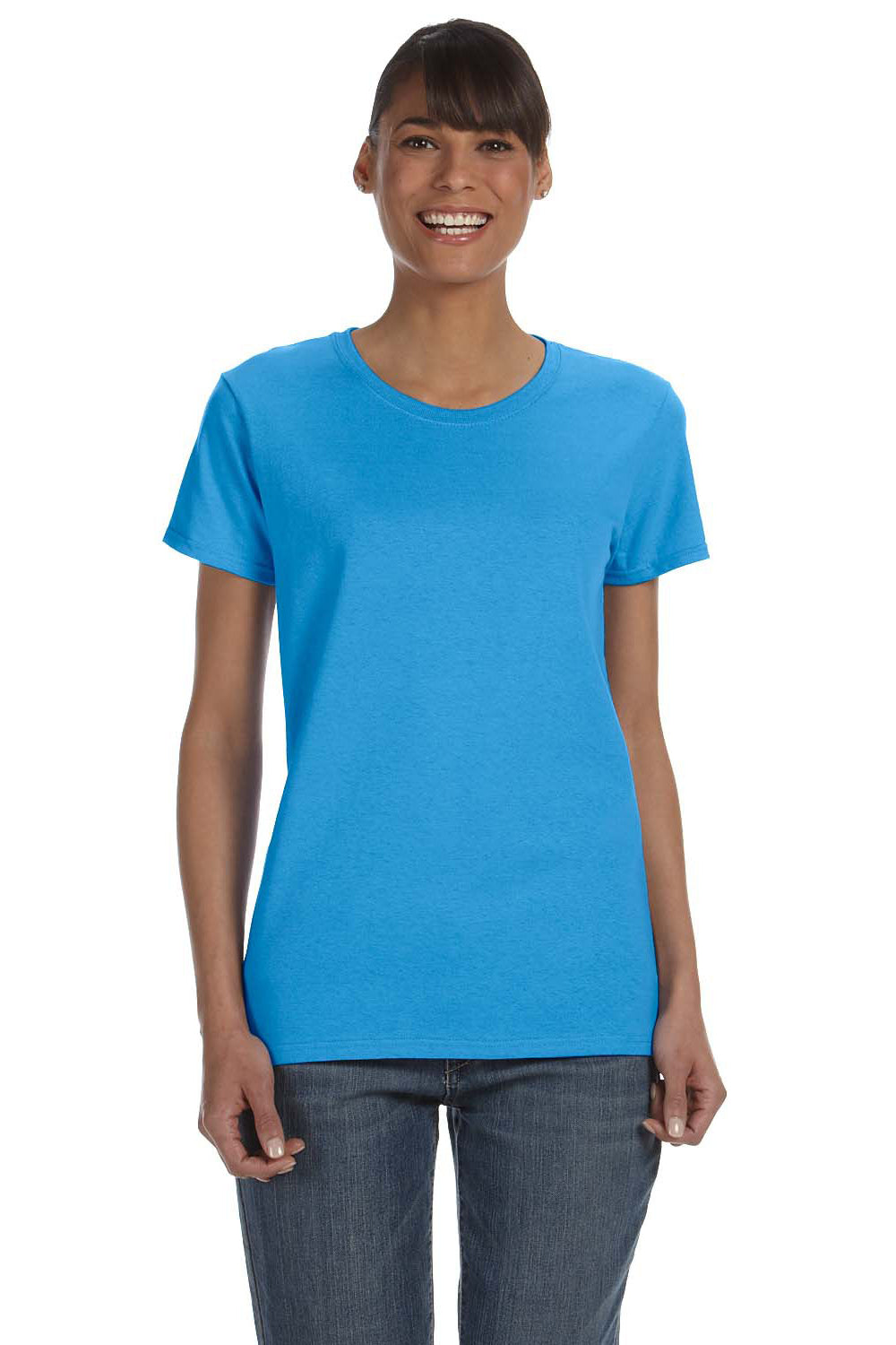 Gildan 5000L/G500L Womens Short Sleeve Crewneck T-Shirt Heather Sapphire Blue Model Front