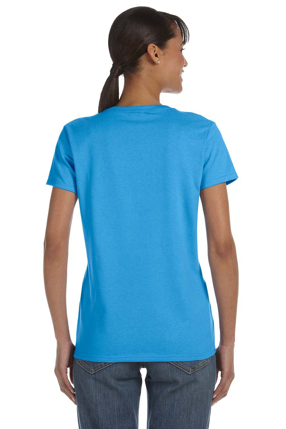 Gildan 5000L/G500L Womens Short Sleeve Crewneck T-Shirt Heather Sapphire Blue Model Back