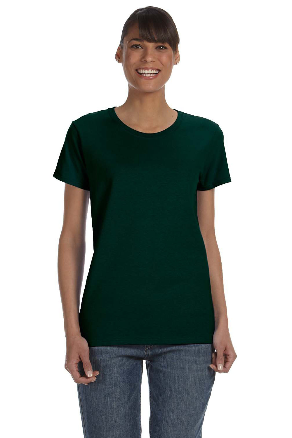 Gildan 5000L/G500L Womens Short Sleeve Crewneck T-Shirt Forest Green Model Front