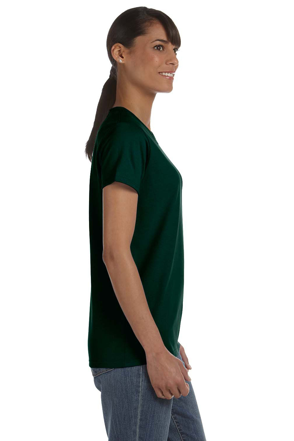 Gildan 5000L/G500L Womens Short Sleeve Crewneck T-Shirt Forest Green Model Side