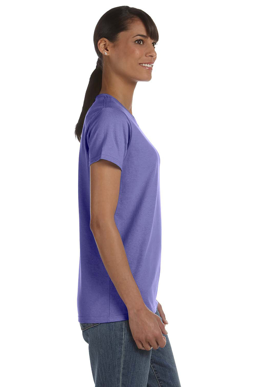 Gildan 5000L/G500L Womens Short Sleeve Crewneck T-Shirt Violet Purple Model Side