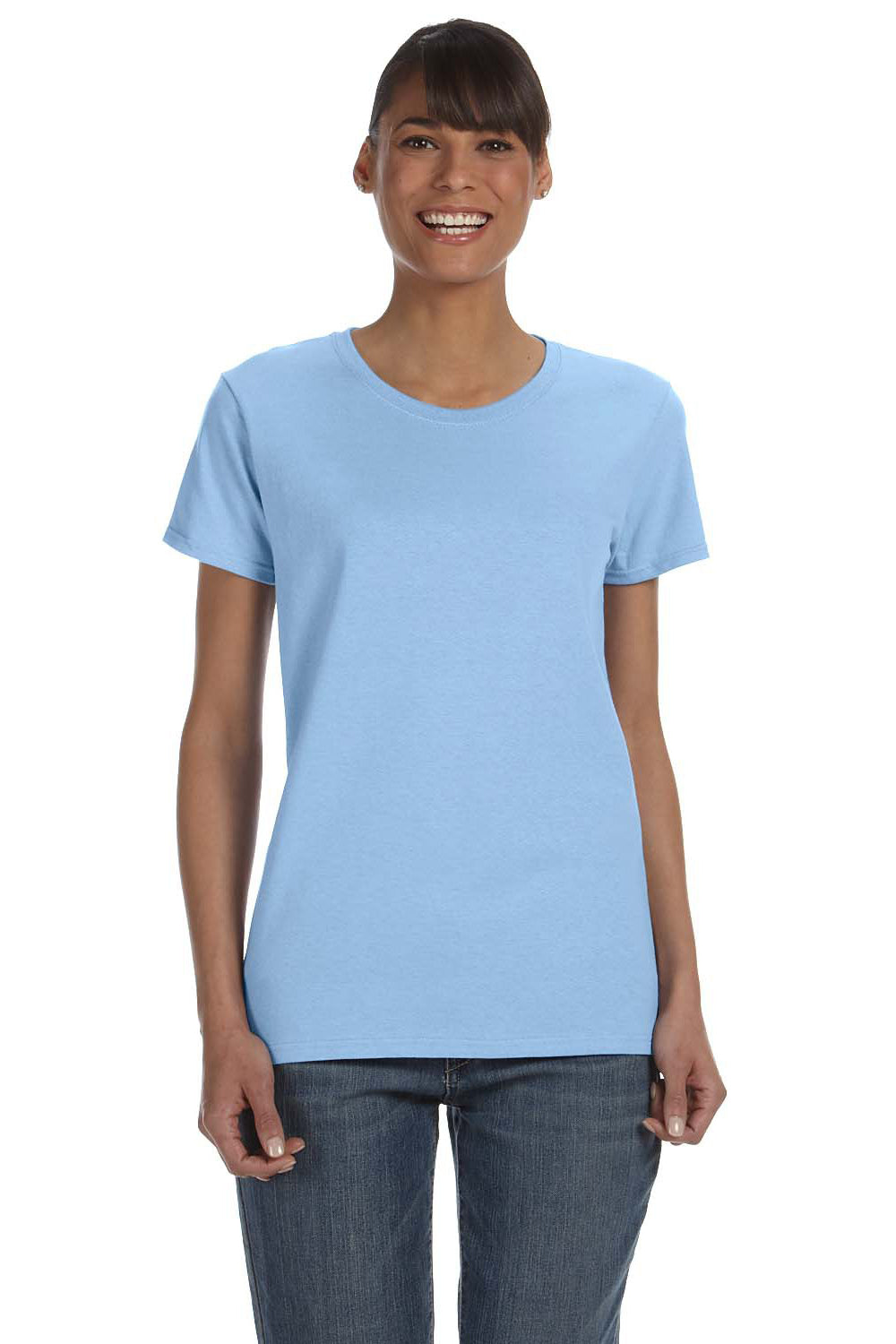 Gildan 5000L/G500L Womens Short Sleeve Crewneck T-Shirt Light Blue Model Front