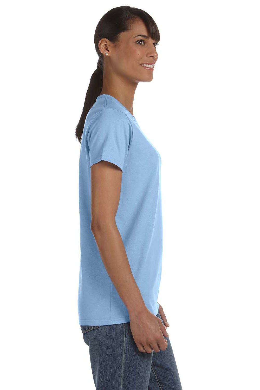 Gildan 5000L/G500L Womens Short Sleeve Crewneck T-Shirt Light Blue Model Side