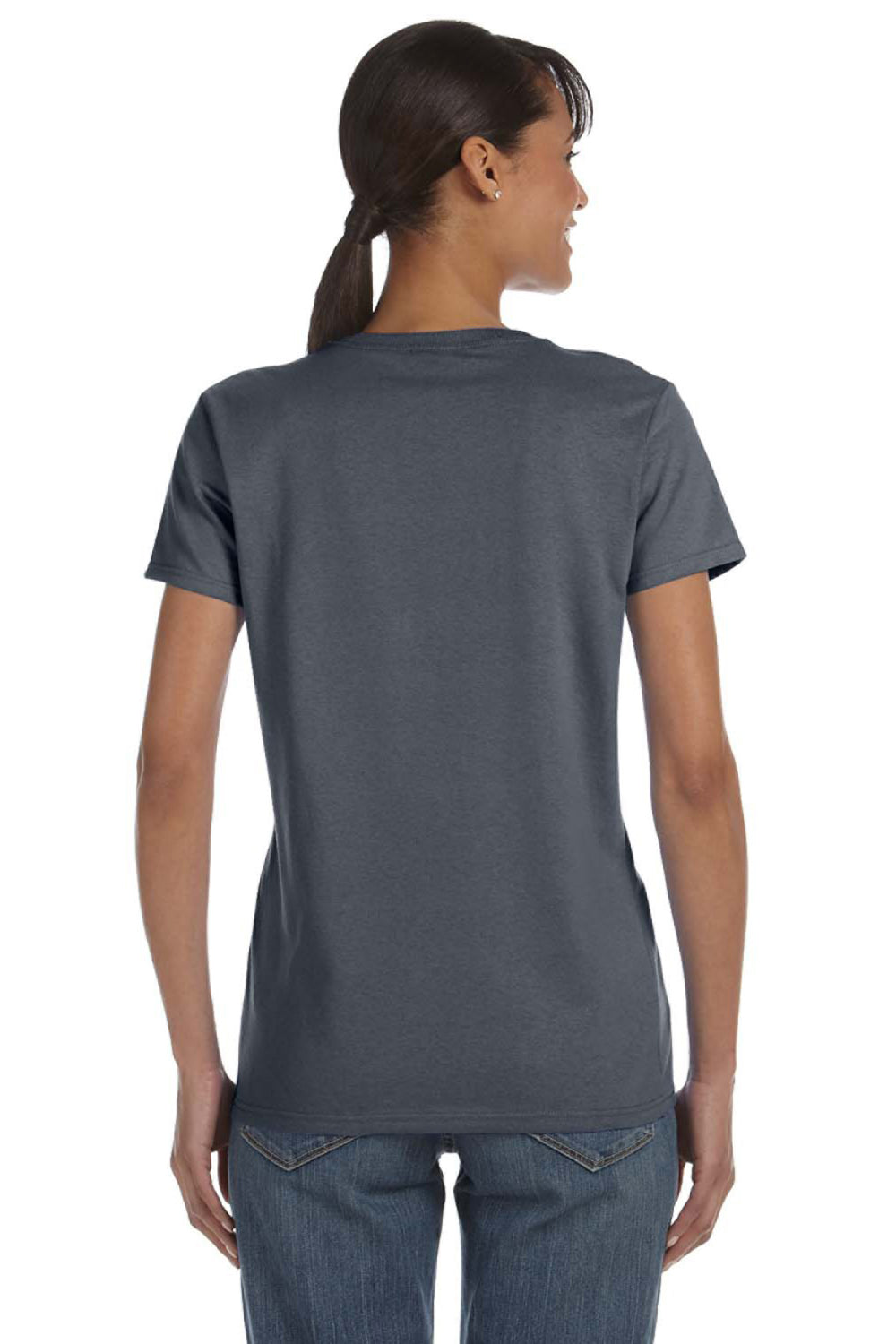 Gildan 5000L/G500L Womens Short Sleeve Crewneck T-Shirt Heather Dark Grey Model Back