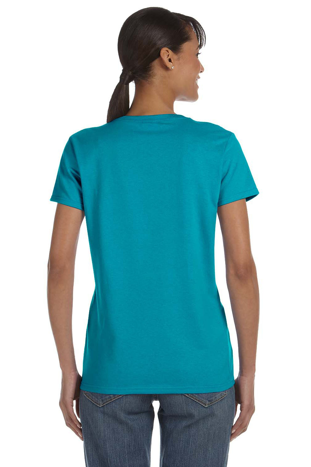 Gildan 5000L/G500L Womens Short Sleeve Crewneck T-Shirt Tropical Blue Model Back