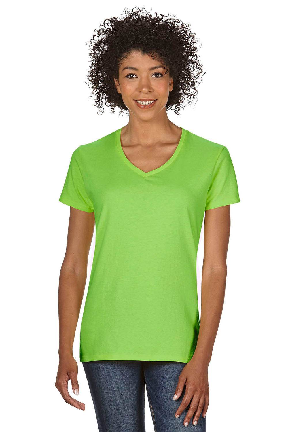 Gildan 5V00L/G500VL Womens Short Sleeve V-Neck T-Shirt Lime Green Model Front