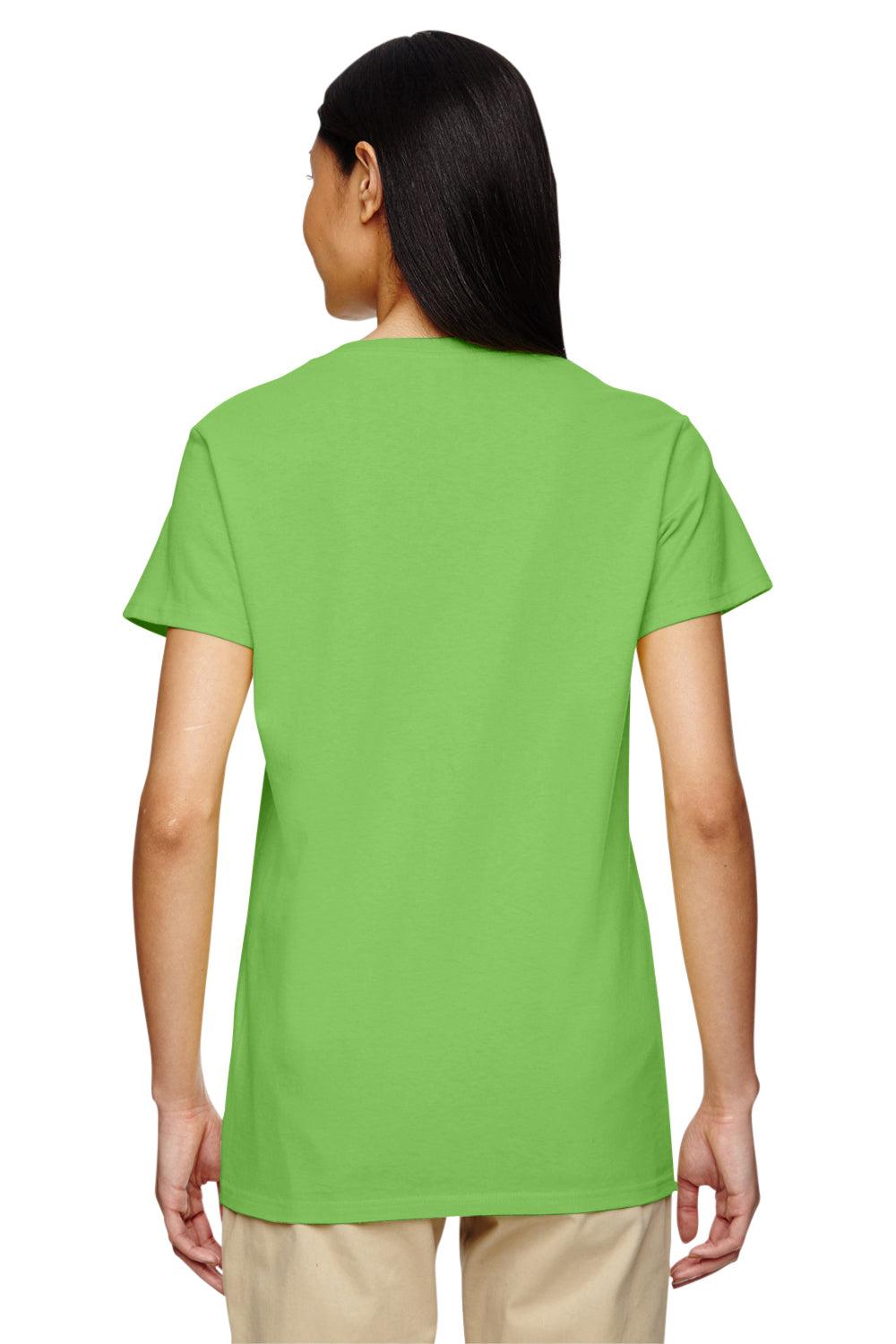 Gildan 5V00L/G500VL Womens Short Sleeve V-Neck T-Shirt Lime Green Model Back