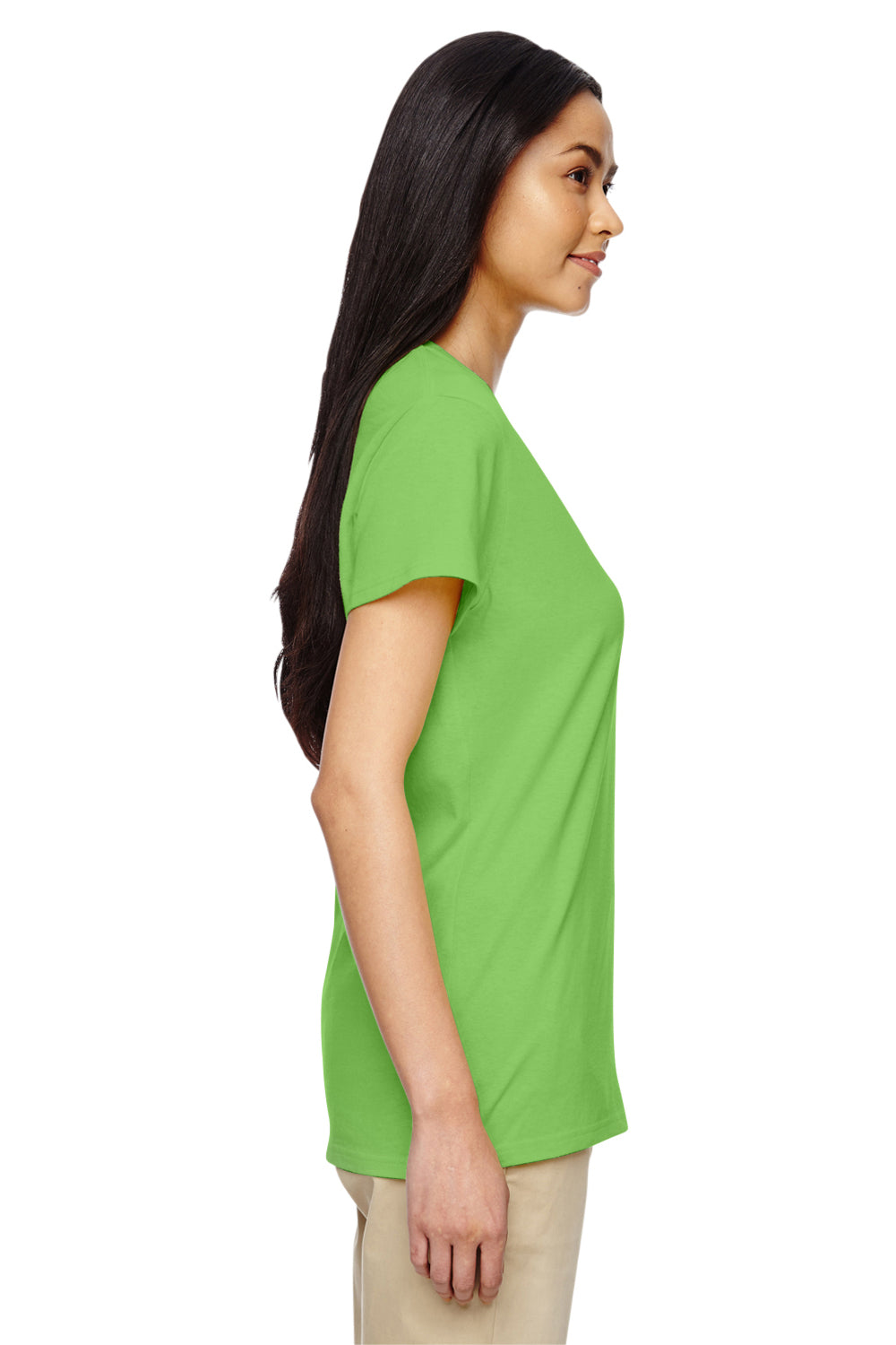 Gildan 5V00L/G500VL Womens Short Sleeve V-Neck T-Shirt Lime Green Model Side