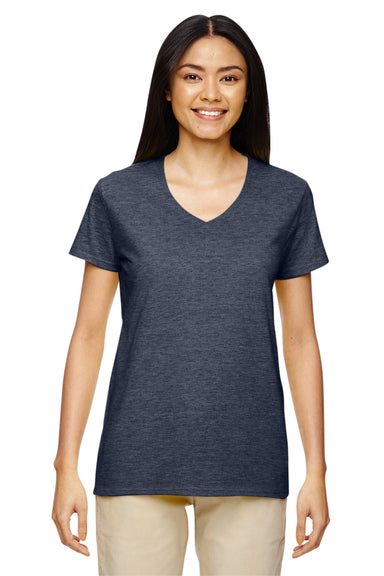 Gildan 5V00L/G500VL Womens Short Sleeve V-Neck T-Shirt Heather Navy Blue Model Front