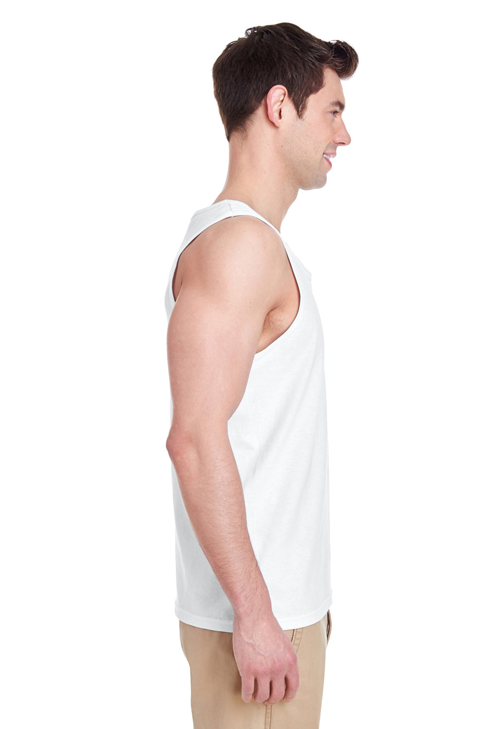 Gildan G5200/G520/5200 Mens Tank Top White Model Side