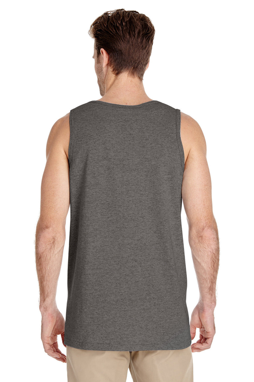 Gildan G5200/G520/5200 Mens Tank Top Heather Graphite Grey Model Back