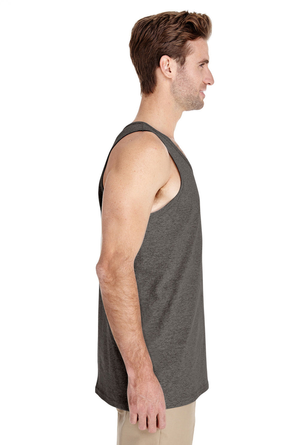 Gildan G5200/G520/5200 Mens Tank Top Heather Graphite Grey Model Side