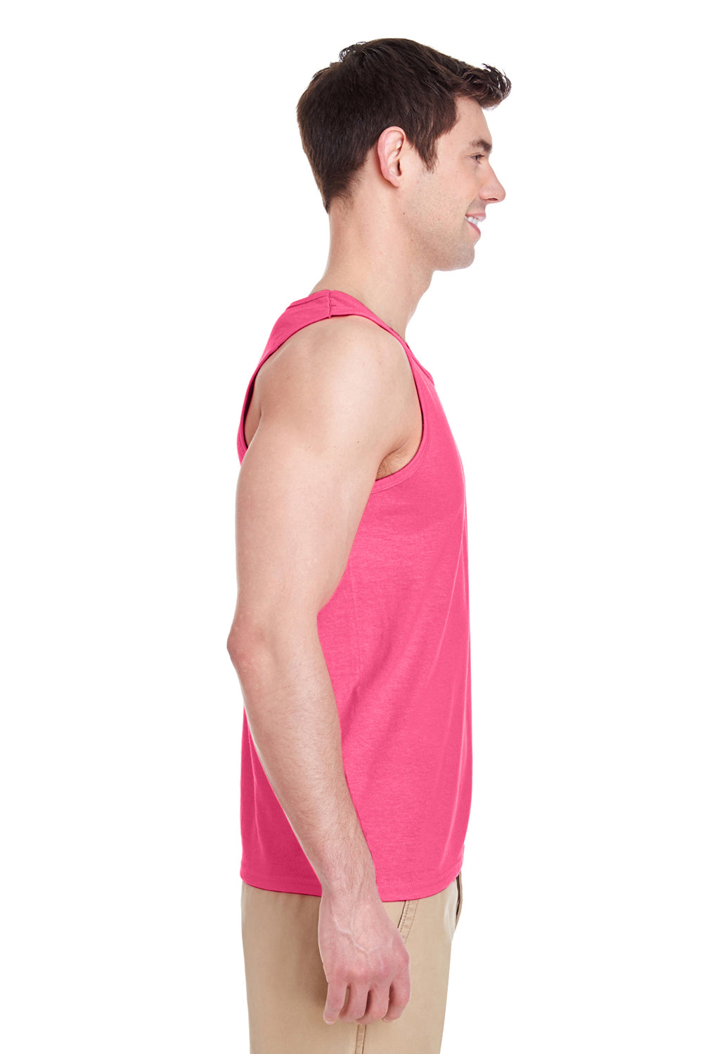 Gildan G5200/G520/5200 Mens Tank Top Safety Pink Model Side