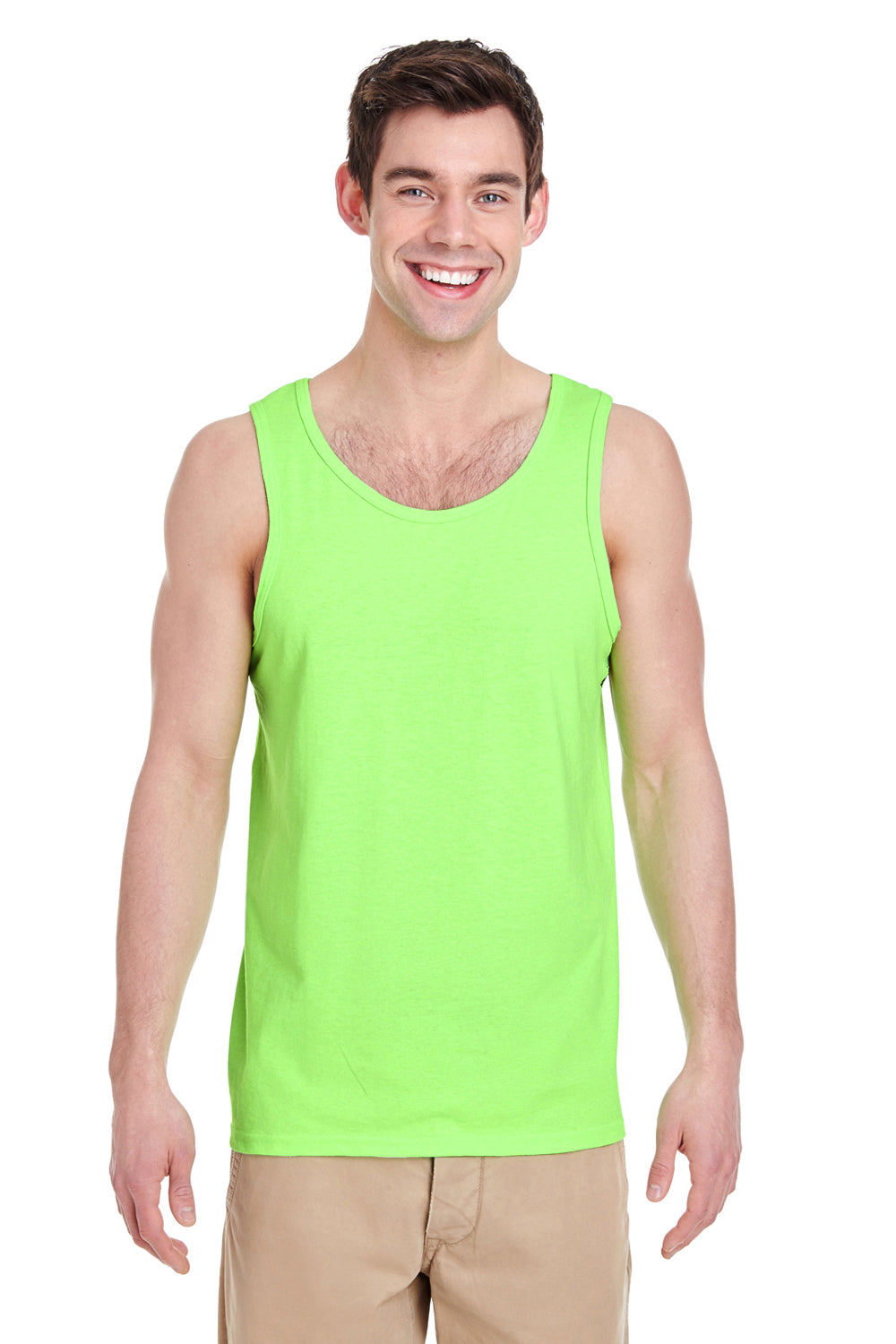 Gildan G5200/G520/5200 Mens Tank Top Neon Green Model Front