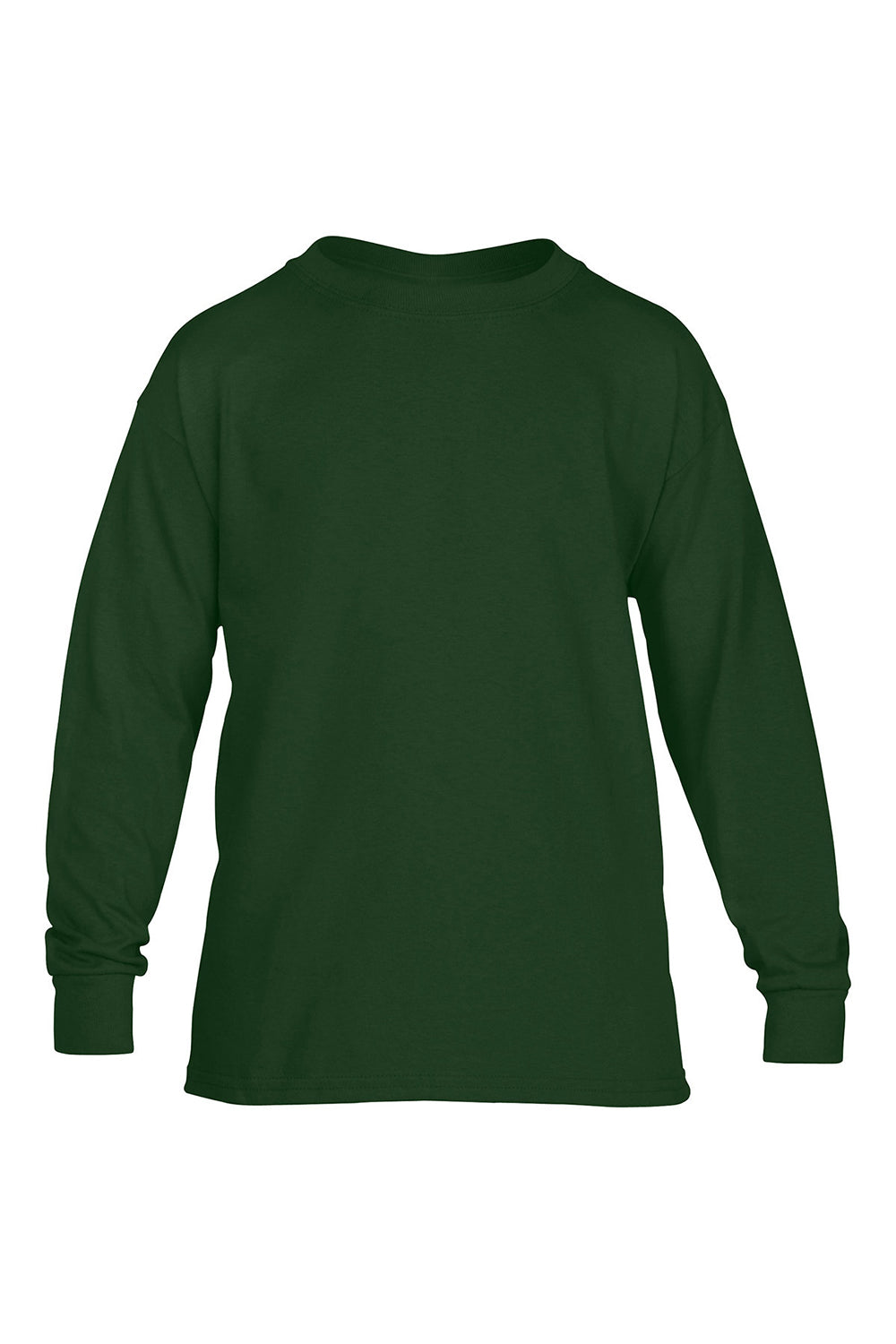 Gildan 5400B/G540B Youth Long Sleeve Crewneck T-Shirt Forest Green Flat Front