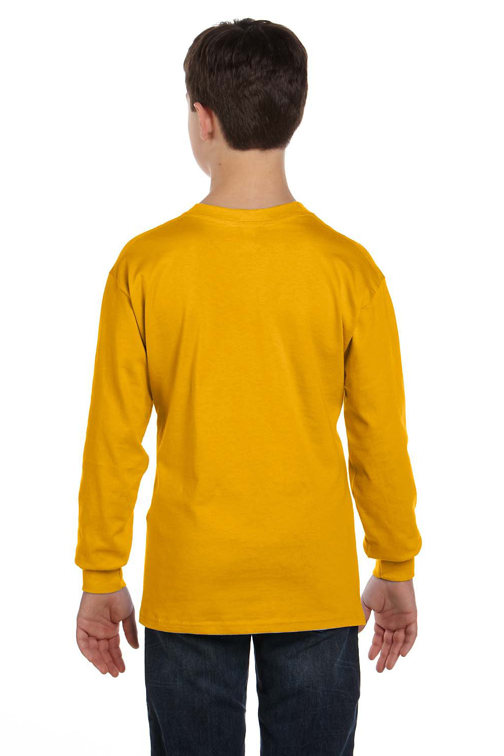 Gildan 5400B/G540B Youth Long Sleeve Crewneck T-Shirt Gold Model Back