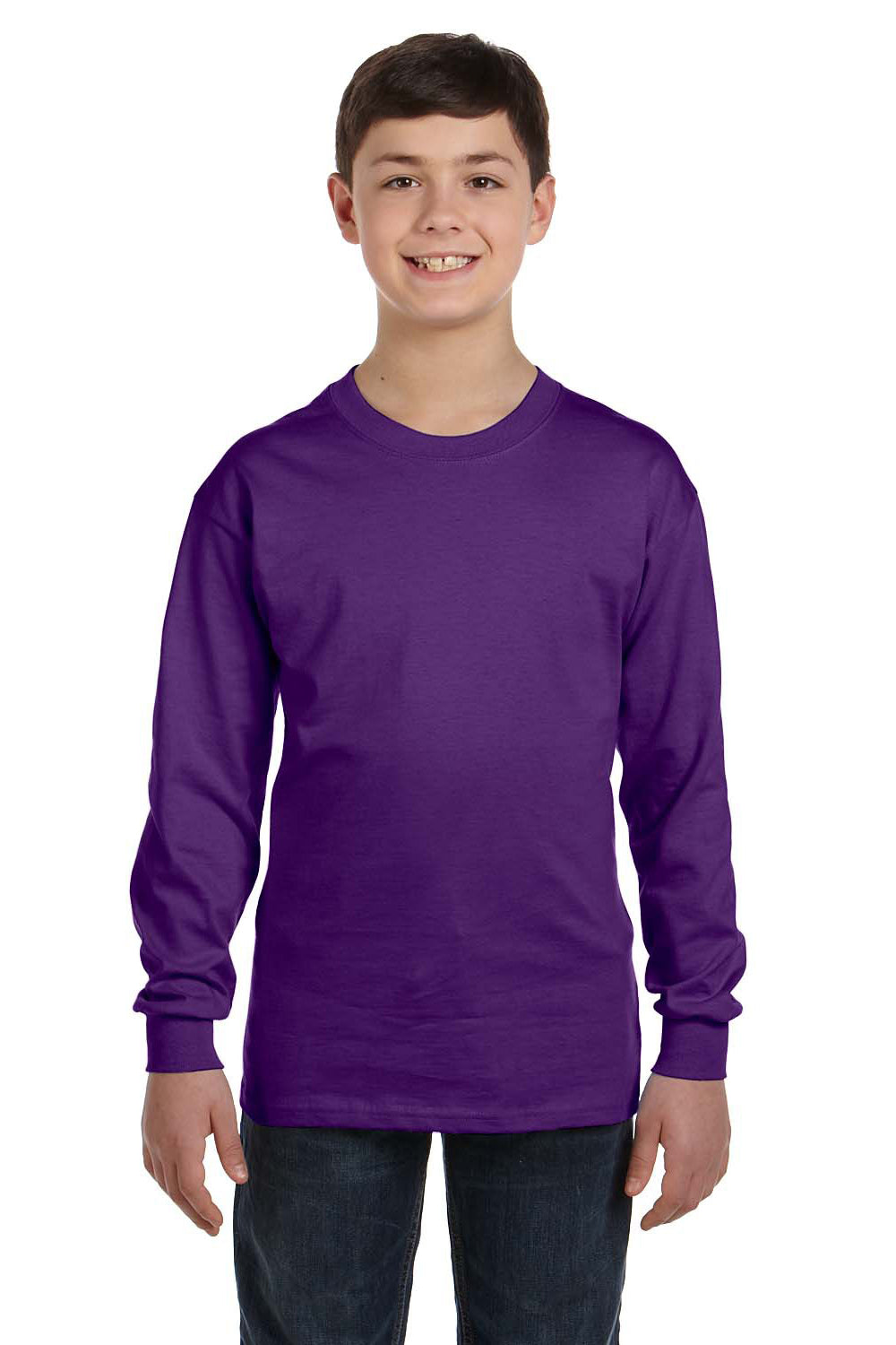 Gildan 5400B/G540B Youth Long Sleeve Crewneck T-Shirt Purple Model Front