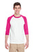 Gildan 5700/G570 Mens 3/4 Sleeve Crewneck T-Shirt White/Heliconia Pink Model Front