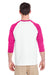 Gildan 5700/G570 Mens 3/4 Sleeve Crewneck T-Shirt White/Heliconia Pink Model Back