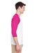 Gildan 5700/G570 Mens 3/4 Sleeve Crewneck T-Shirt White/Heliconia Pink Model Side