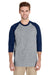 Gildan 5700/G570 Mens 3/4 Sleeve Crewneck T-Shirt Sport Grey/Navy Blue Model Front