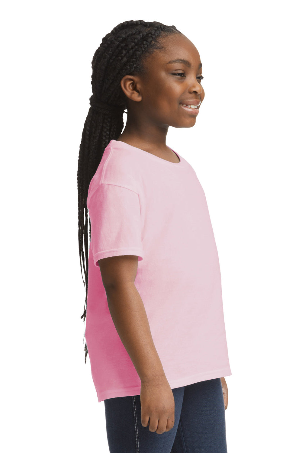 Gildan 64000B Youth Softstyle Short Sleeve Crewneck T-Shirt Light Pink Model Side