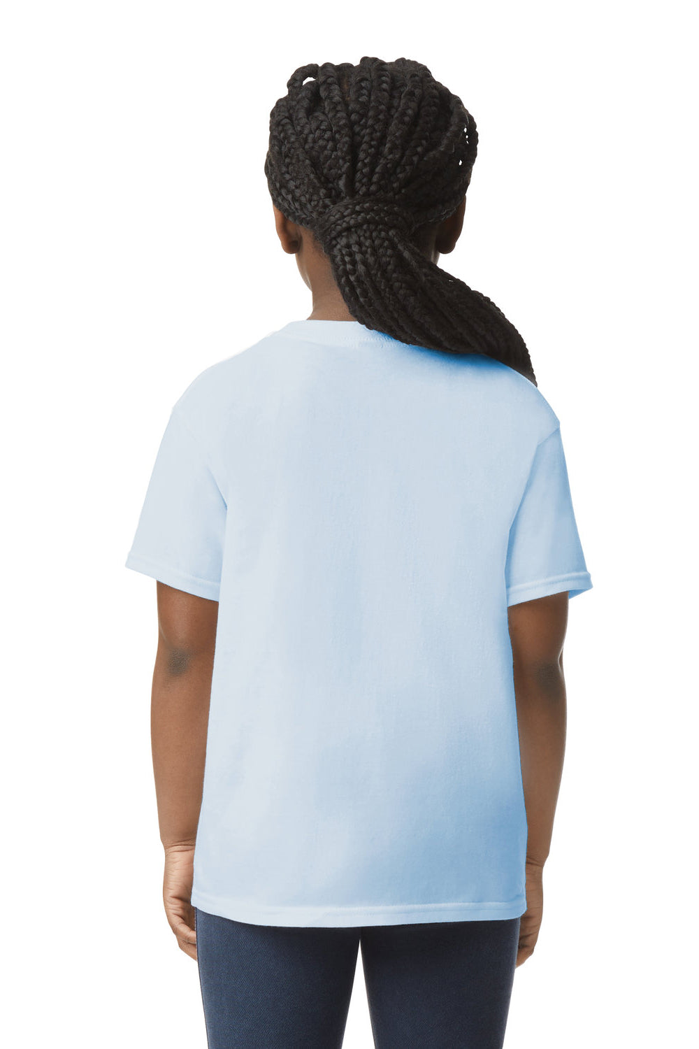 Gildan 64000B Youth Softstyle Short Sleeve Crewneck T-Shirt Light Blue Model Back