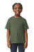 Gildan 64000B Youth Softstyle Short Sleeve Crewneck T-Shirt Military Green Model Front