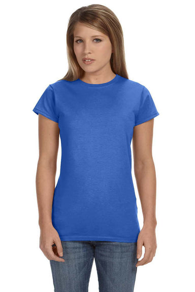 Gildan 64000L/G640L Womens Softstyle Short Sleeve Crewneck T-Shirt Heather Royal Blue Model Front