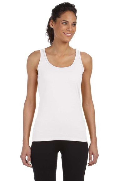 Gildan G642L Womens Softstyle Tank Top White Model Front