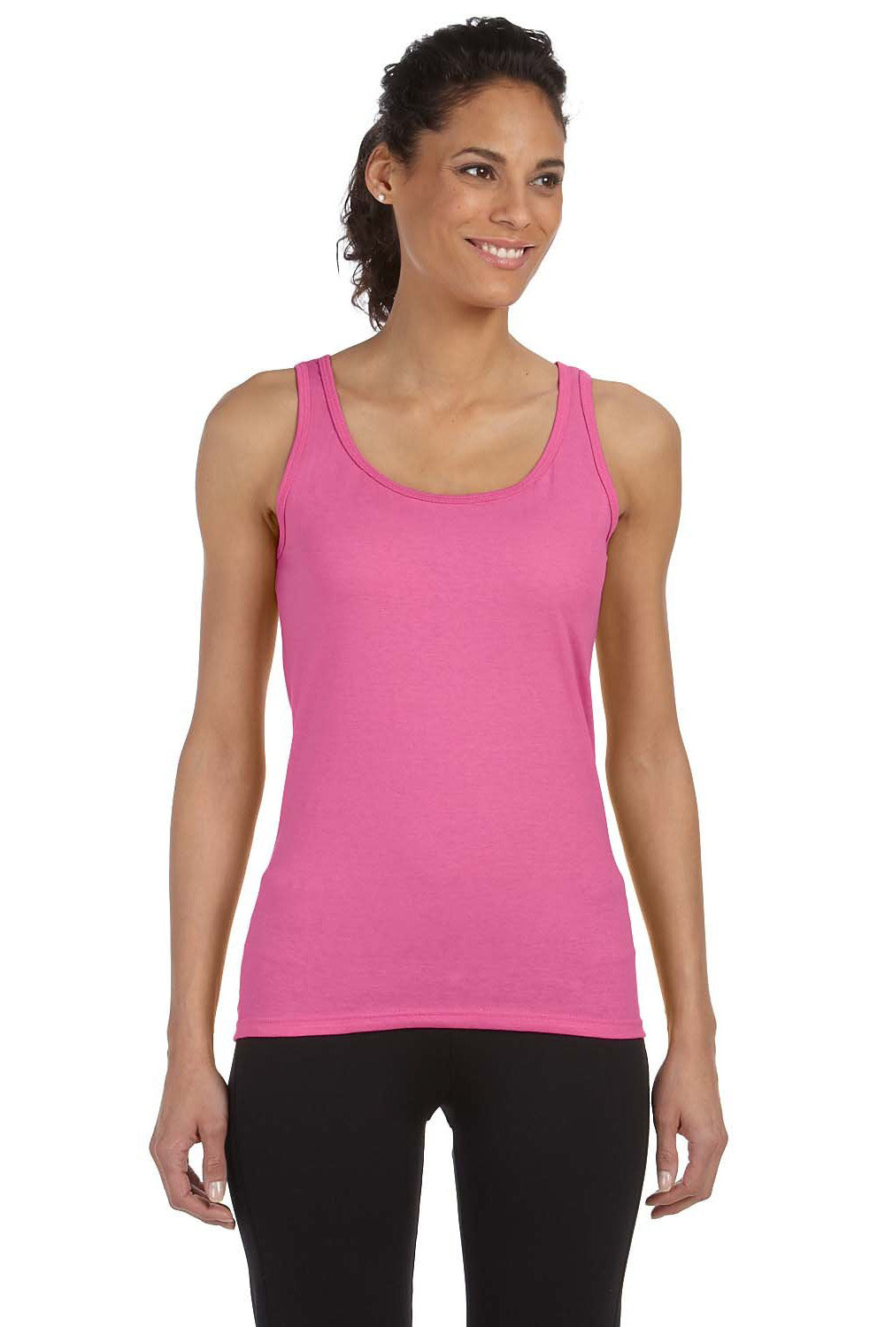 Gildan G642L Womens Softstyle Tank Top Azalea Pink Model Front