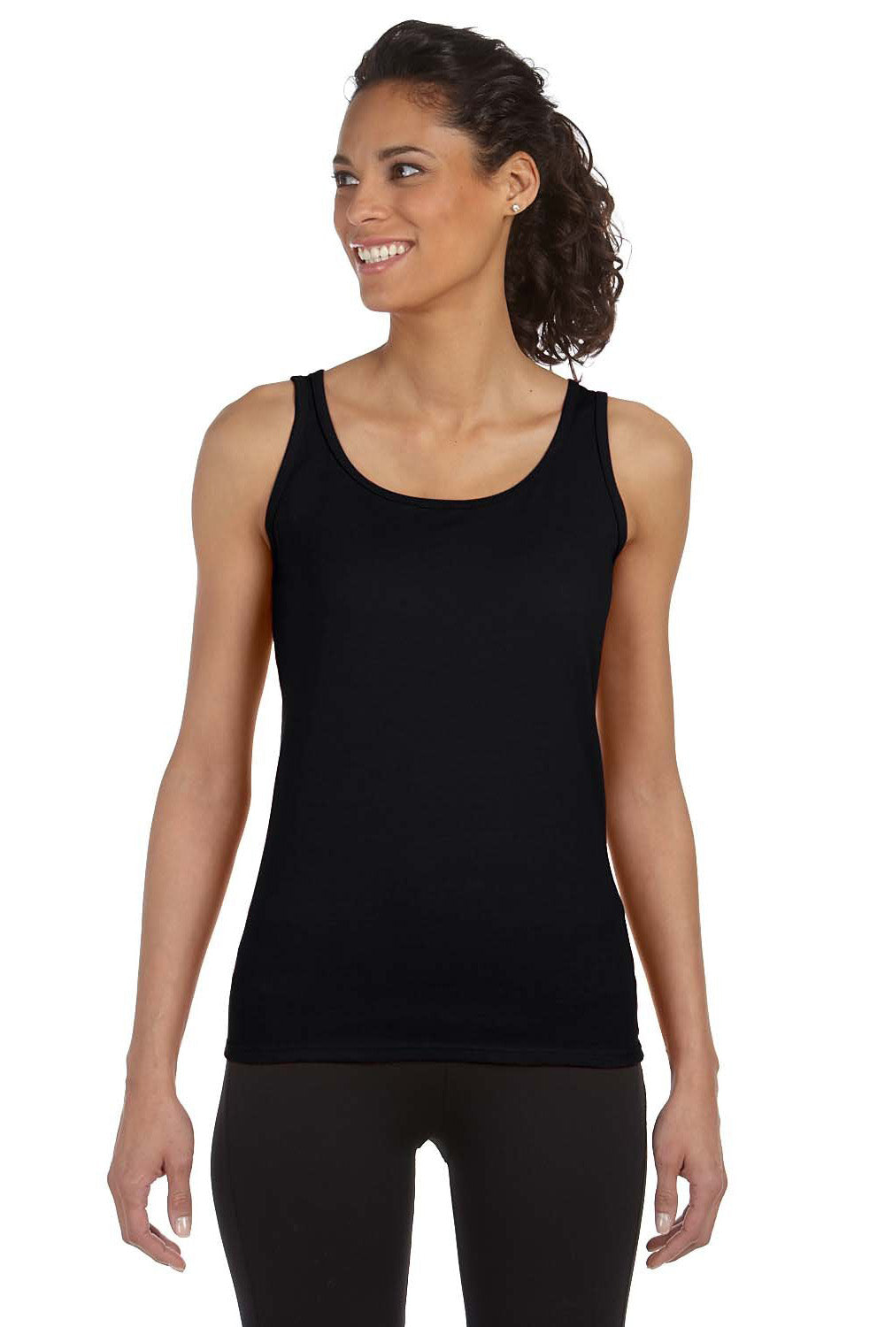 Gildan G642L Womens Softstyle Tank Top Black Model Front