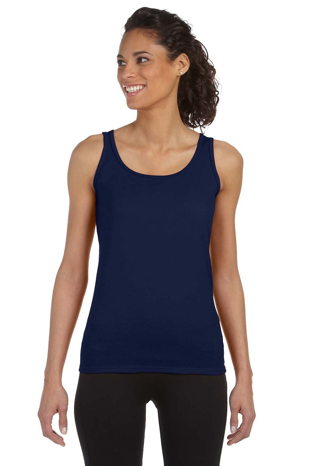 Gildan G642L Womens Softstyle Tank Top Navy Blue Model Front