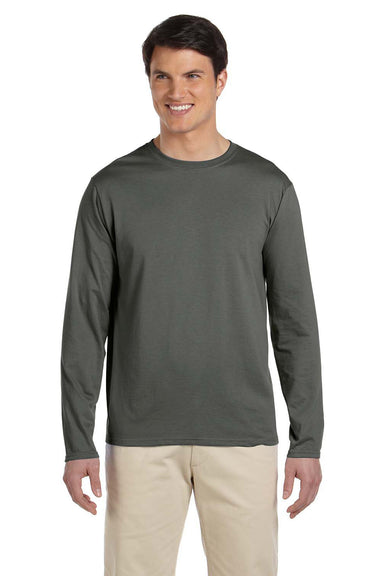 Gildan 64400/G644 Mens Softstyle Long Sleeve Crewneck T-Shirt Military Green Model Front