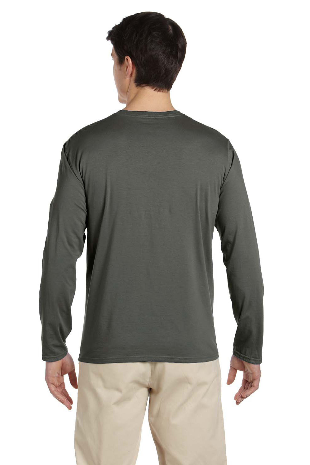 Gildan 64400/G644 Mens Softstyle Long Sleeve Crewneck T-Shirt Military Green Model Back