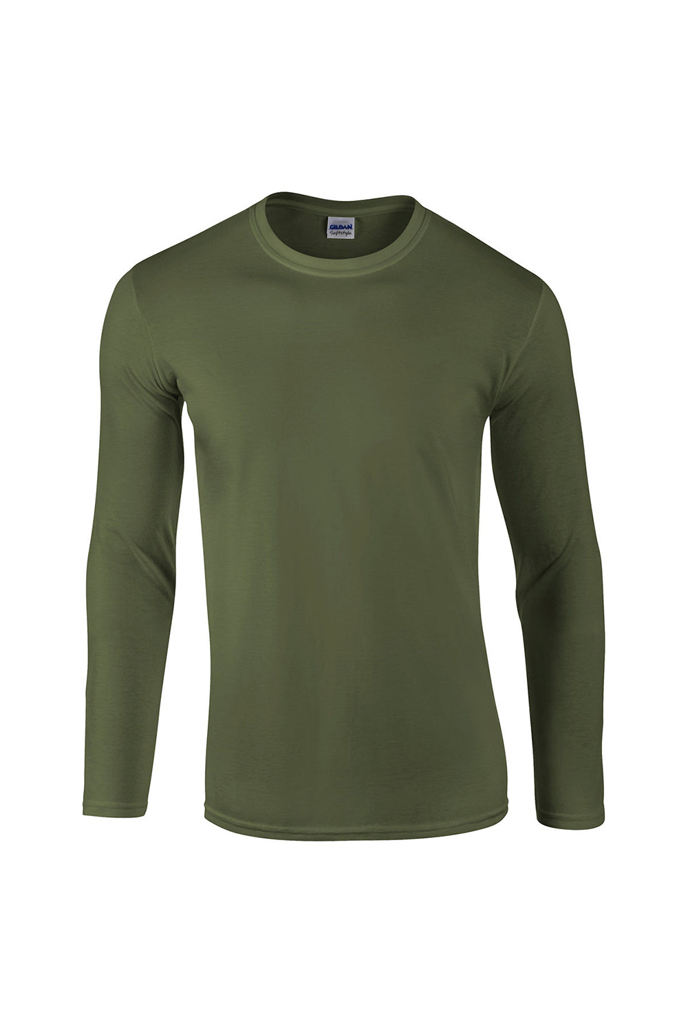 Gildan 64400/G644 Mens Softstyle Long Sleeve Crewneck T-Shirt Military Green Flat Front