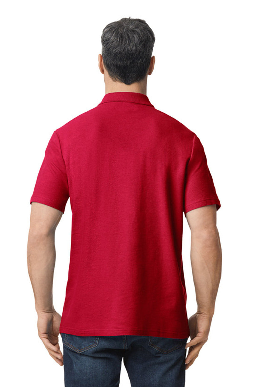 Gildan G648 Mens SoftStyle Double Pique Short Sleeve Polo Shirt Cherry Red Model Back