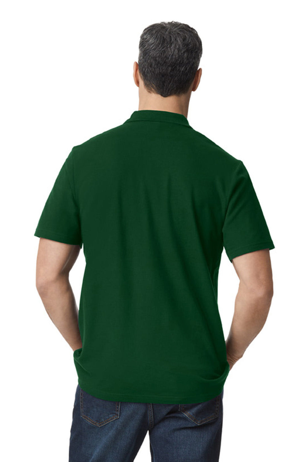 Gildan G648 Mens SoftStyle Double Pique Short Sleeve Polo Shirt Forest Green Model Back