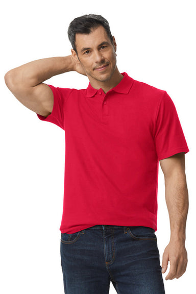 Gildan G648 Mens SoftStyle Double Pique Short Sleeve Polo Shirt Red Model Front