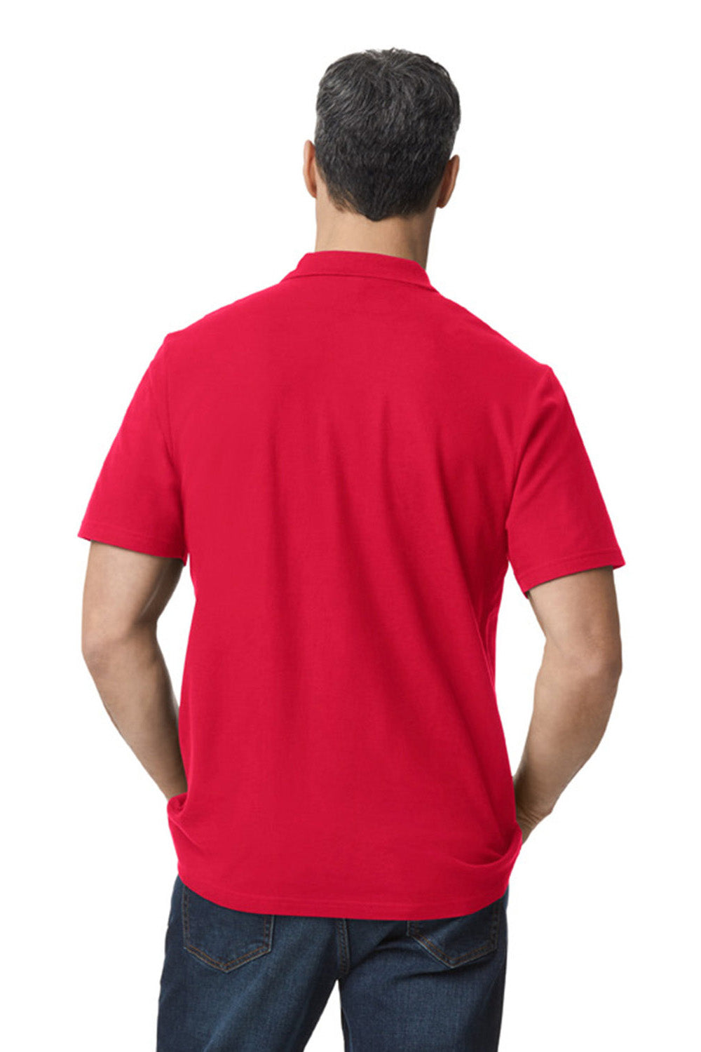 Gildan G648 Mens SoftStyle Double Pique Short Sleeve Polo Shirt Red Model Back