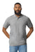 Gildan G648 Mens SoftStyle Double Pique Short Sleeve Polo Shirt Sport Grey Model Front