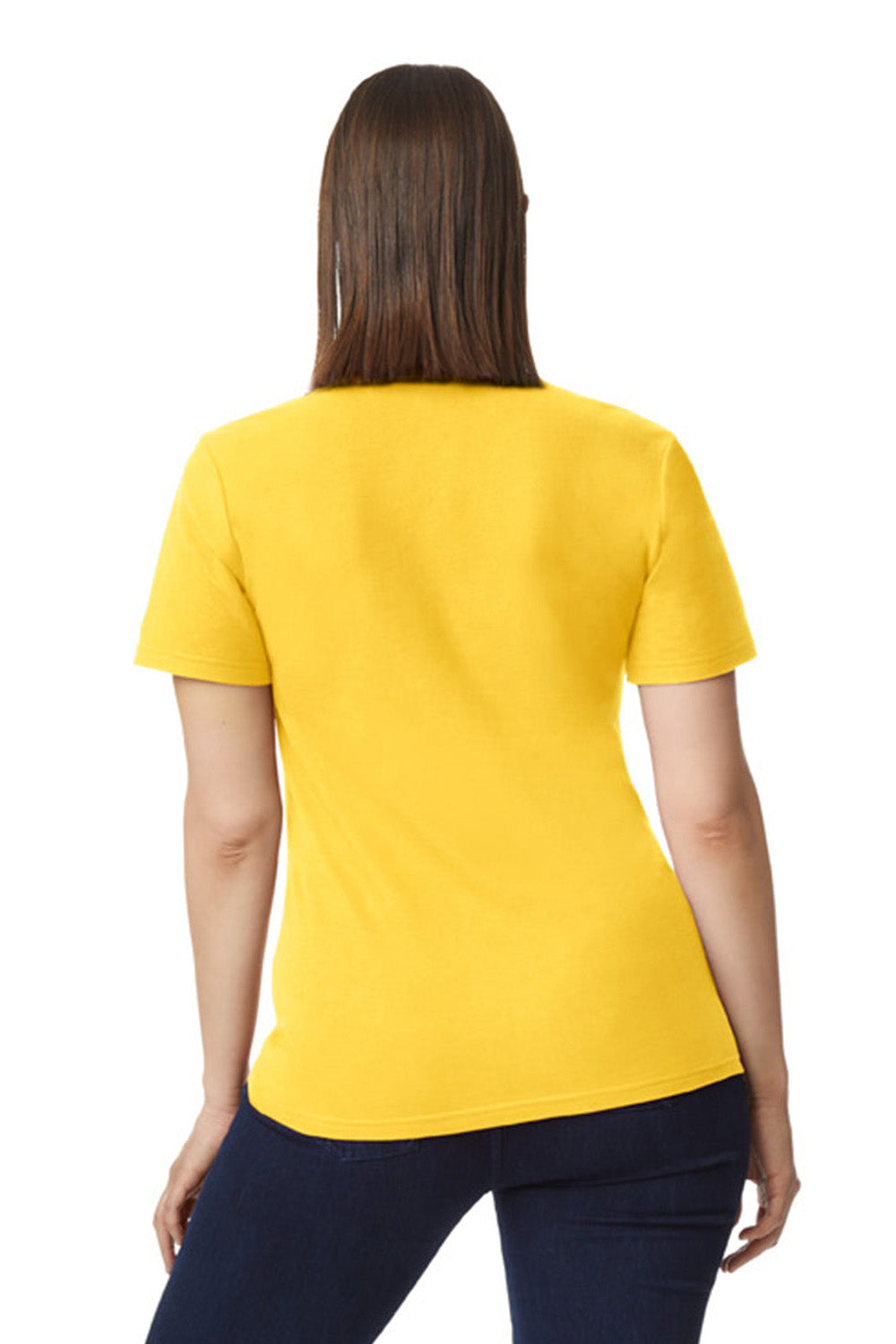 Gildan G648L Womens SoftStyle Double Pique Short Sleeve Polo Shirt Daisy Yellow Model Back