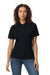 Gildan G648L Womens SoftStyle Double Pique Short Sleeve Polo Shirt Black Model Front