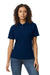 Gildan G648L Womens SoftStyle Double Pique Short Sleeve Polo Shirt Navy Blue Model Front