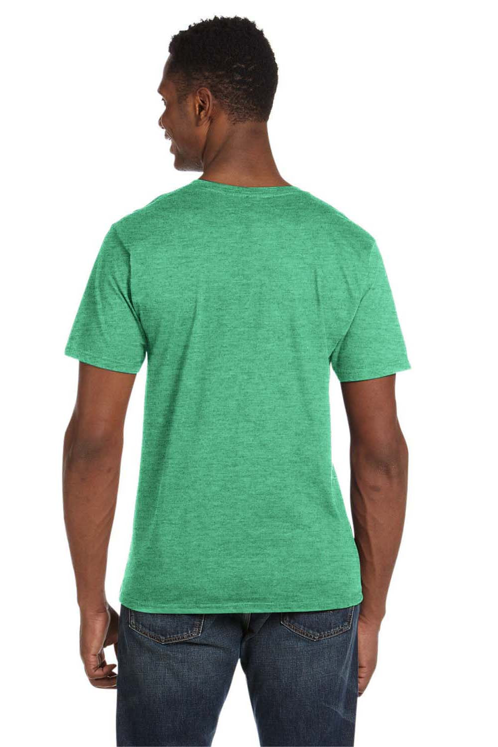 Gildan 64V00/G64V Mens Softstyle Short Sleeve V-Neck T-Shirt Heather Irish Green Model Back