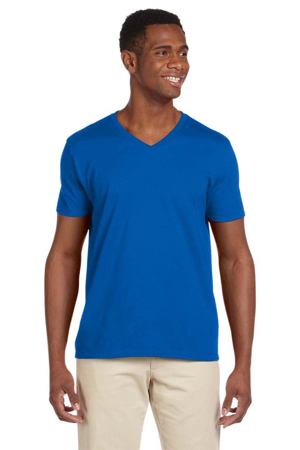 Gildan 64V00/G64V Mens Softstyle Short Sleeve V-Neck T-Shirt Royal Blue Model Front