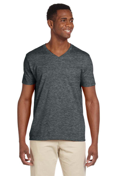 Gildan 64V00/G64V Mens Softstyle Short Sleeve V-Neck T-Shirt Heather Dark Grey Model Front