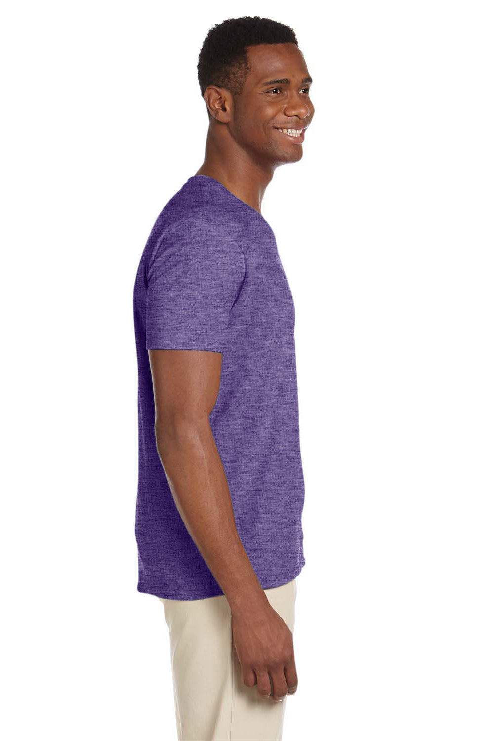 Gildan 64V00/G64V Mens Softstyle Short Sleeve V-Neck T-Shirt Heather Purple Model Side